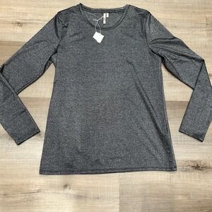 Banana Republic Signature Tee Knit Top Womens M Gray Silver Metallic Space age